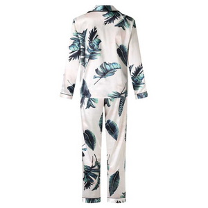 Pyjama élégant en satin de soie pour femme, nouvelle collection, robe de nuit douce en polaire, pyjama pour fille, ensemble pyjama à col roulé avec logo frontal - Product Image 3