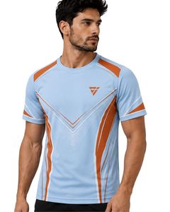 Camiseta Deportiva para Hombre Azul Cielo y Naranja, de Secado Rápido, Transpirable, para Gimnasio, Fitness, Running, Entrenamiento Atlético, Ropa Deportiva de Verano - Product Image 1