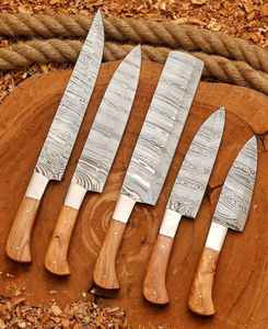 Couteaux faits main avec kit en cuir, ensemble de couteaux de cuisine, couteau de chef, couteau utilitaire, couteau à éplucher les fruits, 5 pièces, utilisation professionnelle OEM OBM, respectueux de l'environnement - Product Image 4