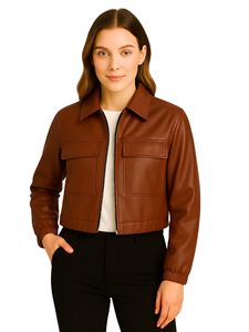Veste en cuir de cowgirl pour femmes, manteau court d'hiver pour femmes, vêtements d'extérieur en cuir élégants pour femmes - Product Image 6