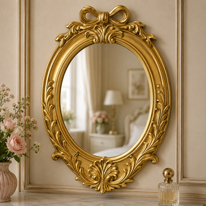 Espejo de Pared con Marco de Madera Tallada Botanica Bloom, Decorativo, con Diseño Floral, Acabado Dorado Antiguo, Elegante Espejo Decorativo - Product Image 4