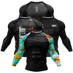 Camiseta de compresión de manga larga para MMA con logo frontal, transpirable, ecológica, de secado rápido, con estampado personalizado por transferencia térmica, al por mayor - Product Image 3