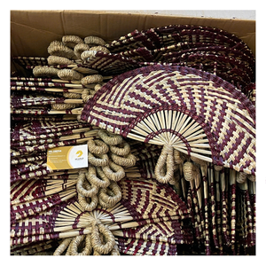 Handmade <b>Bamboo</b> Woven Fan Traditional Purple White Pattern Souvenir <b>Craft</b> Decorative Fan - CARYLN - Product Image 1