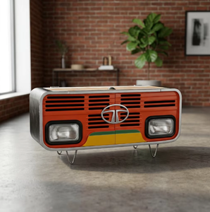 Banc de canapé de camion réplique avec coffre de rangement, fabriqué à partir de camion ancien et de bois, 135x40x48cm, meuble vintage avec rangement et assise - Product Image 1