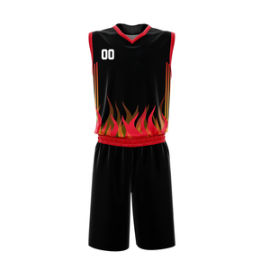 Maillot de basketball personnalisé sublimé unisexe sans manches col en V imprimé flamme noire anti-humidité polyester/coton 420g uniforme - Product Image 5