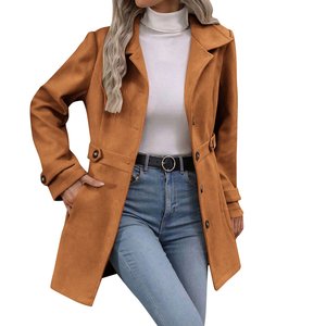 Manteau long trench-coat pour femme, ceinturé, double boutonnage, coupe-vent, automne-hiver, personnalisé - Product Image 4