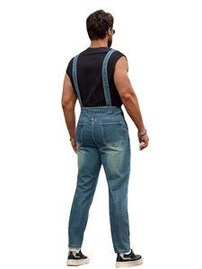 Baju monyet Denim tenun bernapas pria celana Jeans luar ruangan kasual dengan suspender untuk koleksi Bangladesh - Product Image 2