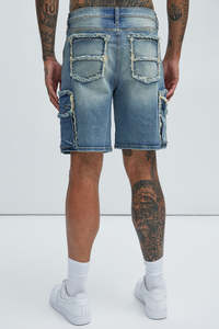Shorts de Mezclilla Desgastados de Cintura Alta para Hombre con Bolsillos Tipo Cargo, Ropa Casual de Verano - Product Image 4