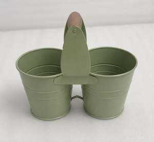 Jardinière en fer blanc antique avec poignée en bois, pot de jardin décoratif, conteneur à fleurs pour intérieur et extérieur, pièce de décoration - Product Image 1