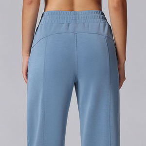 Women's High Waist Wide Leg Pants Solid Color Loose Fit Casual Full Length Sweatpants With Pockets <b>Elastic</b> Waist Autumn Style - Product Image 5