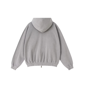 Hoodie gris surdimensionné personnalisé pour l'hiver, éco-responsable, 100% coton French Terry, délavé à l'acide, double fermeture éclair, épais, unisexe - Product Image 4