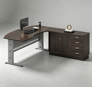 Bureau de direction moderne et contemporain V-QMB en bois en forme de L de 6 pieds avec armoire de rangement, mobilier de bureau commercial, autoportant, à monter soi-même - Product Image 2