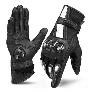 Custom Logo Printed PU Leather <b>Touch</b> Screen Full Finger Motorbike <b>Gloves</b> Breathable Quick Dry for Outdoor Sports Black & White - Product Image 1