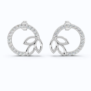 Boucles d'oreilles clous en or massif 14K plaqué rhodium, serties de diamants de laboratoire en forme de cercle de couronne de feuilles, 0,29 CT.T.W, certifiées IGI, luxe pour mariage - Product Image 6