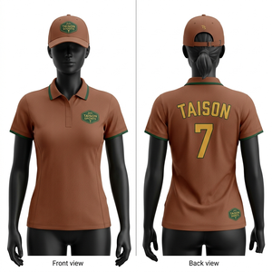Polo de golf pour femmes, haute qualité, 175 GSM, poly-spandex, anti-humidité, couleur rouille, détails de bordure, panneau arrière en mesh, logo personnalisé - Product Image 6