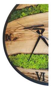 Handmade Wooden Clock Natural Preserved Moss Wall Clock Unique Olive Wood <b>Frame</b> Eco-Friendly Custom Modern Design - Product Image 3