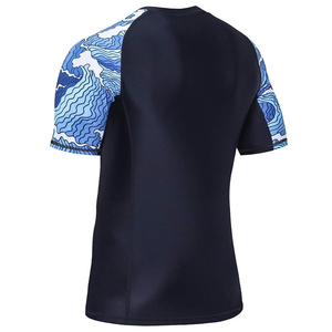 Haut de compression pour homme à manches longues, anti-UV UPF50+, séchage rapide, imprimé par sublimation, motif vague bleue, couleur corail - Product Image 2