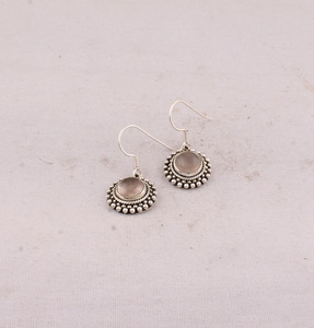 Wholesale 925 Sterling <b>Silver</b> Natural Rose Quartz <b>Dangle</b> Vintage Handcrafted Boho Beaded Frame Drop <b>Earrings</b> Engagement Unisex - Product Image 4