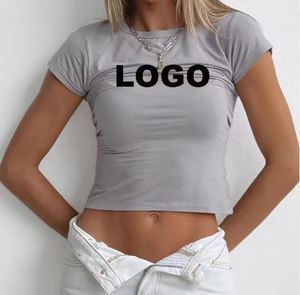 T-shirt tendance pour femmes à manches courtes, col rond, vêtements décontractés, couleur unie, impression numérique estivale - Product Image 1