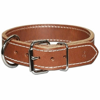 Collier de chien en cuir marron dernier modèle pour petits chiens moyens ou grands avec coutures contrastées et quincaillerie nickelée