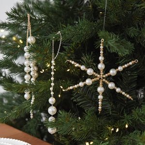 Ornement de Noël flocon de neige perlé en or, élégante décoration suspendue pour arbre de Noël pour la décoration de la maison en fêtes - Product Image 3