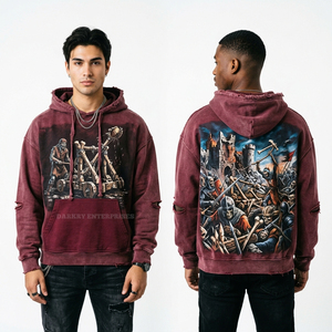 <b>Distressed</b> Vintage Teal Green Hoodie Men Skeleton Falconry Graphic Streetwear Ripped Detail Oversized Heavyweight Pullover <b>Tops</b> - Product Image 3