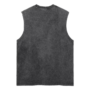 Custom-made Acid Wash Regular Fit Sleeveless T-Shirt Heat-Transfer Printed Rhinestone Men's Punk Style Streetwear 100% Cotton - Product Image 6