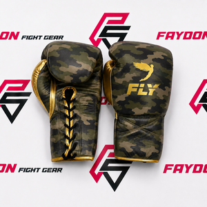 Guantes de boxeo FLY personalizados en color y tamaño, con cordones, negros y dorados, para entrenamiento en el gimnasio, entrenamiento de Muay Thai, guantes de cuero. - Product Image 4