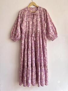 Lightweight 100% Boho Floral Print Maxi <b>Dress</b> With Puff Sleeves Loose Fit Viscose Summer Casual <b>Dress</b> O-Neck <b>Elastic</b> Waist - Product Image 5