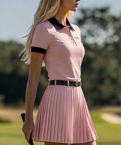 Ensemble jupe et polo de golf rose pour femme ONETEN APPAREL, manches courtes, plissé, respirant, tenue d'été - Product Image 3