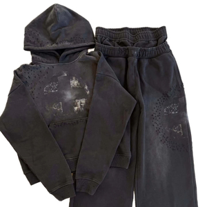 100% Cotton Men's Pullover Hoodie & Sweatpants Set | <b>Retro</b> Washed Coordinated Loungewear | Heavyweight French Terry <b>Tracksuit</b> - Product Image 1