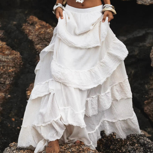 Jupe longue maxi en coton biologique non teint pour femme, jupe longue à volants superposés style bohème, jupe fluide en coton naturel, jupe bohème à prix de gros - Product Image 1