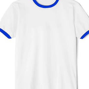 Camisetas Blancas de Manga Corta para Hombre con Logotipos Personalizados de Alta Calidad, con Ribete en Contraste Azul, Cuello Redondo, Corte Regular, Diseño Casual de Color Sólido - Product Image 2