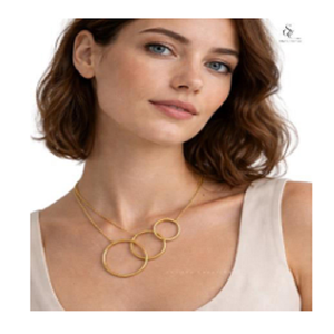 Minimalist Gold Plated Brass Pendant <b>Necklace</b> with Interlocking <b>Rings</b> Snake Chain Unisex Everyday Wear - Product Image 1