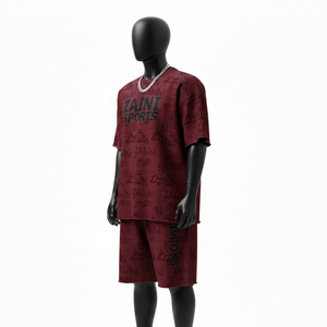 Ensemble t-shirt et short décontracté pour homme, jersey polyester léger, imprimé intégral marron noir, logo personnalisé - Product Image 4