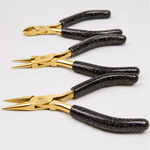 Premium Black Glitter Handle Gold Round Nose, Chain Nose and <b>Wire</b> Cutting Pliers Fine Tips 5" Jewelry Making DIY <b>Craft</b> Tools OEM - Product Image 1