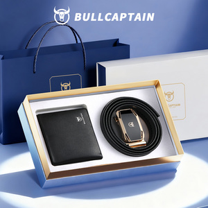 BULLCAPTAIN Juego de Cartera y Cinturón de Cuero Genuino para Hombre, Set de Regalo de Lujo para Negocios, Cinturón Automático con Trinquete y Cartera Bifold, Regalo para Hombres - Product Image 1