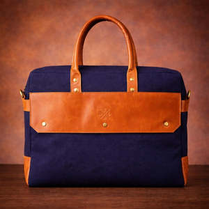 Sacoche pour ordinateur portable classique en toile, couleur noire, bicolore, durable, sac de bureau professionnel avec poignées en cuir et bandoulière - Product Image 6