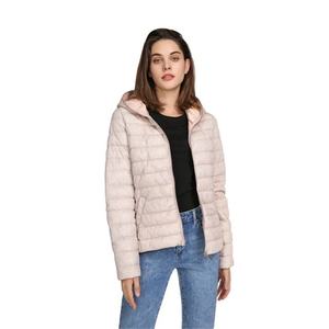 Blouson matelassé rose clair à capuche pour femme, coupe ajustée, fermeture éclair, coupe-vent, décontracté, manteau d'automne, rembourrage fin en polyester - Product Image 3