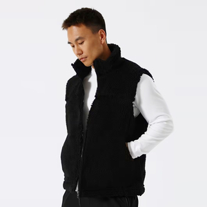 Gilet en polaire sherpa pour homme adulte, col montant, fermeture éclair, sans manches, décontracté, noir uni, pour les voyages en plein air - Product Image 3