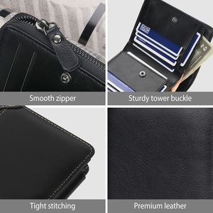 Portefeuille en cuir à trois volets pour homme avec fermeture éclair, porte-cartes d'identité et 14 emplacements pour cartes de crédit, pochette et pochette de soirée avec fenêtre d'identification - Product Image 3