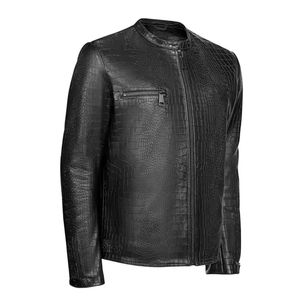 Custom Made Waterproof Hooded <b>Long</b> Sleeve Quick Dry Breathable <b>Men</b> Crocodile Skin Leather <b>Jacket</b> Stand Collar Logo - Product Image 3