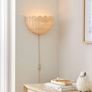 Lampe murale en rotin tressé artistique à bord festonné, décoration unique pour chambre d'enfant, pour intérieur moderne, prix de gros - Product Image 2