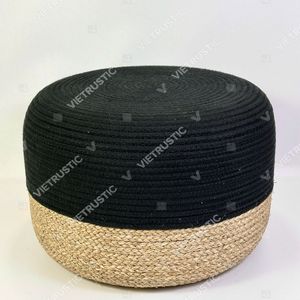 Customizable Size Color Two-Tone Cotton Rope Seagrass Modern Craftsman Cylindrical Floor <b>Pouf</b> for Living Room Home Stool Ottoman - Product Image 2