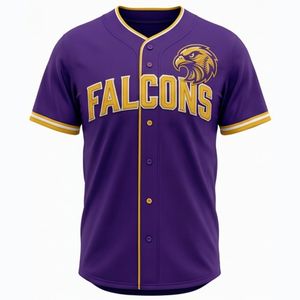 Maillot de baseball personnalisé pour homme, manches courtes, violet et or, avec broderie et appliqué, en maille respirante, coupe classique, toutes saisons, tenue d'équipe - Product Image 1