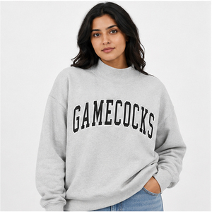 Oversized Gamecocks Crew Neck Sweatshirt Regular Sleeve Women Mock Neck Sweatshirt Oversized Graphic Print Pullover High Neck - Product Image 3