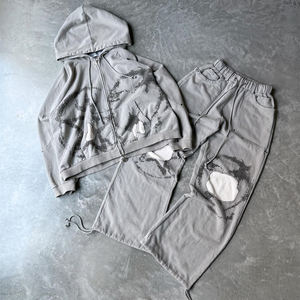 Sudadera con capucha y cremallera de felpa francesa, estilo urbano, con logo serigrafiado, ecológica, de talla grande, con bolsillos grandes y parches, tipo chándal. - Product Image 1