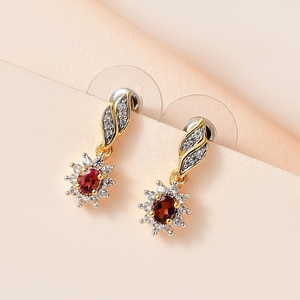 Ouro Fino Rubellite และเพทายสีขาวต่างหูซันเบิร์สสีเหลืองสีแดงทองกว่าเงินสเตอร์ลิงขายส่งต่างหูเครื่องประดับ - Product Image 2