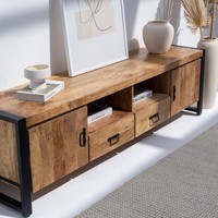 Meuble TV design industriel Vandana Novara Arion, console de divertissement moderne en métal et bois