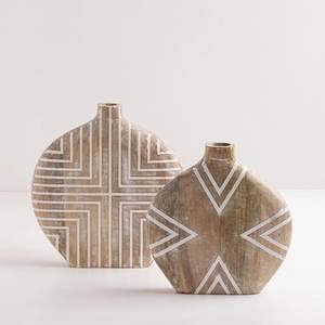 Vase en bois artisanal, haut, décoratif, design mosaïque en bois massif, style moderne rustique, pièce maîtresse pour l'intérieur du salon - Product Image 4